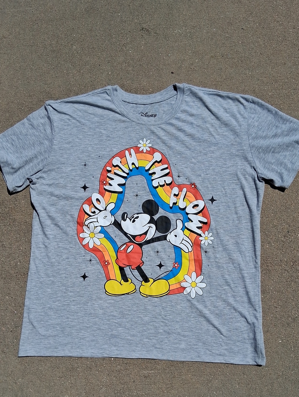 Disney Gray Tee with Colorful Rainbow Mickey Graphic